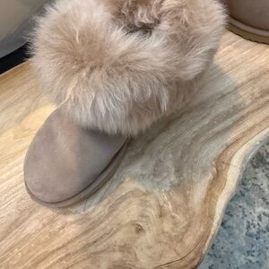 UGG Tan Fur-Trimmed Winter Boots